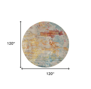 Homeroots 10' Green Round Abstract Power Loom Area Rug  Polypropylene 527672