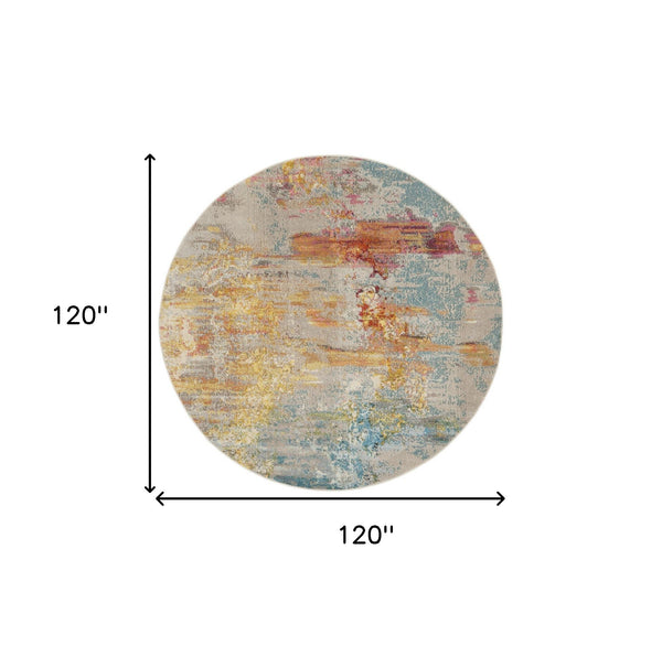 Homeroots 10' Green Round Abstract Power Loom Area Rug  Polypropylene 527672