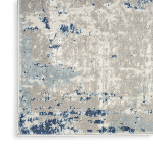 HomeRoots 9' Abstract Distressed Area Rug in Ivory, Gray, and Blue - Modern Artistry for Any Space 9' X 12' 527674