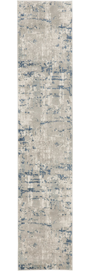 Homeroots 10' Blue And Gray Abstract Power Loom Runner Rug  Polypropylene,Polyester 527675