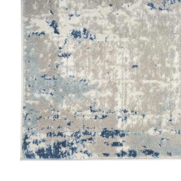 Homeroots 10' Blue And Gray Abstract Power Loom Runner Rug  Polypropylene,Polyester 527675