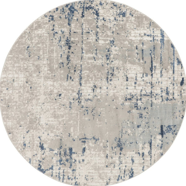 HomeRoots 8' Blue and Gray Abstract Area Rug - Modern Geometric Design for Cozy Contemporary Spaces 8' Round Round 527677