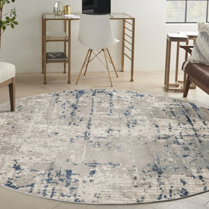HomeRoots 8' Blue and Gray Abstract Area Rug - Modern Geometric Design for Cozy Contemporary Spaces 8' Round Round 527677