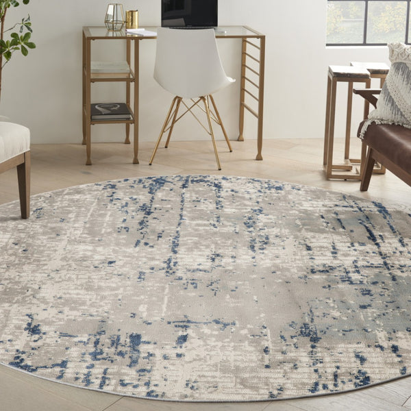 HomeRoots 8' Blue and Gray Abstract Area Rug - Modern Geometric Design for Cozy Contemporary Spaces 8' Round Round 527677