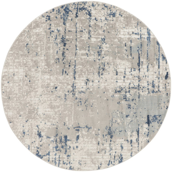 HomeRoots 8' Blue and Gray Abstract Area Rug - Modern Geometric Design for Cozy Contemporary Spaces 8' Round Round 527677
