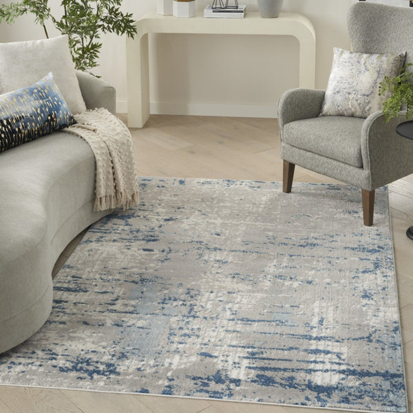 HomeRoots 8' Blue and Gray Abstract Area Rug - Modern Geometric Design for Cozy Contemporary Spaces 7' X 10' Rectangle 527681
