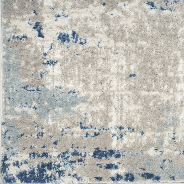 Homeroots 12' Blue And Gray Abstract Power Loom Runner Rug  Polypropylene,Polyester 527683