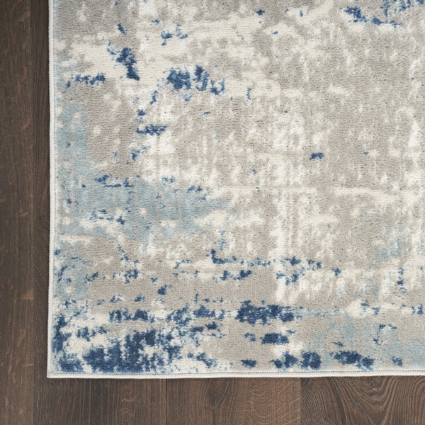 Homeroots 12' Blue And Gray Abstract Power Loom Runner Rug  Polypropylene,Polyester 527683