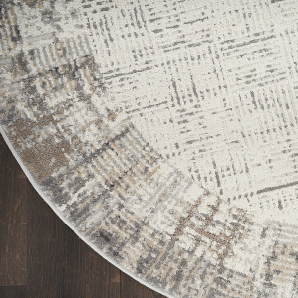 HomeRoots 5' Contemporary Gray Abstract Area Rug for Stylish Living Spaces, Soft Underfoot & Easy Care 8' Round Round 527685