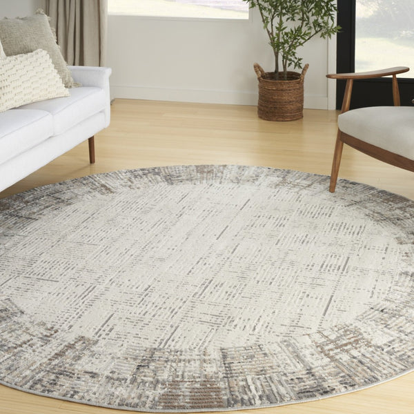 HomeRoots 5' Contemporary Gray Abstract Area Rug for Stylish Living Spaces, Soft Underfoot & Easy Care 8' Round Round 527685