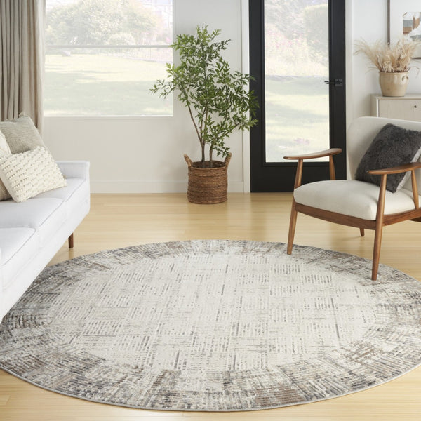 HomeRoots 5' Contemporary Gray Abstract Area Rug for Stylish Living Spaces, Soft Underfoot & Easy Care 8' Round Round 527685