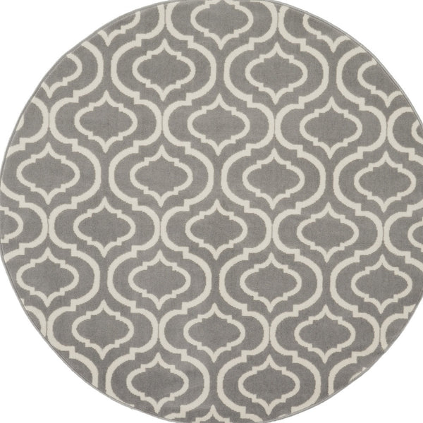 Homeroots 5' Gray Round Moroccan Power Loom Area Rug  Polypropylene 527690