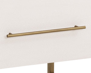 Sunpan Venice Nightstand – Glamorous Acacia Wood Design with Tempered Glass Top and Antique Brass Hardware Oyster Shagreen