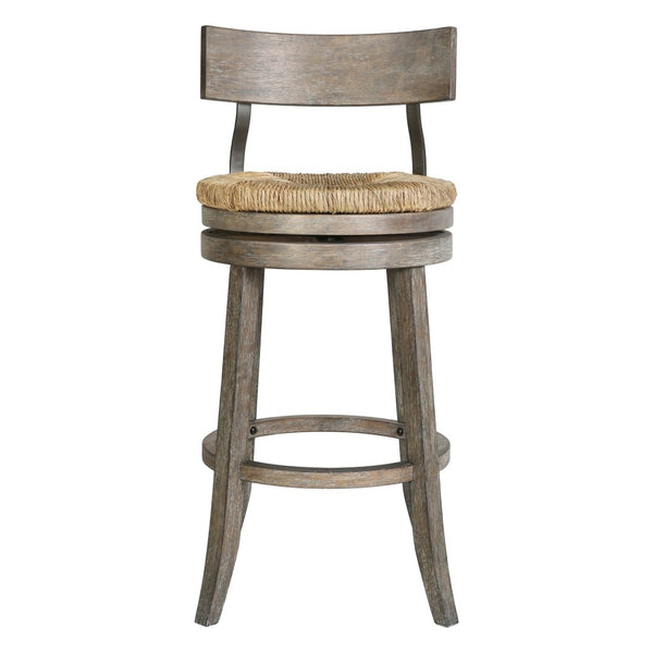 English Elm 31" Reclaimed Wood Barstool Woven Seagrass Seat Swivel Return for Kitchen Islands Gray B2751P436447