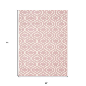 Homeroots 5' X 7' Pink And Ivory Moroccan Power Loom Area Rug  Polypropylene 527708