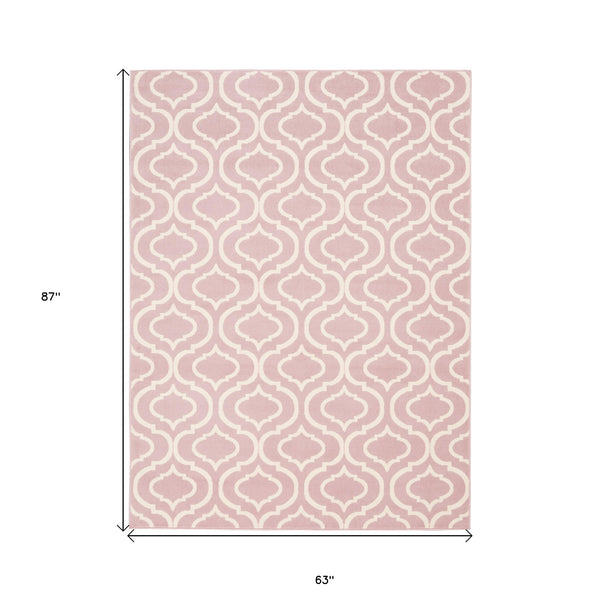 Homeroots 5' X 7' Pink And Ivory Moroccan Power Loom Area Rug  Polypropylene 527708