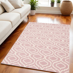 Homeroots 5' X 7' Pink And Ivory Moroccan Power Loom Area Rug  Polypropylene 527708
