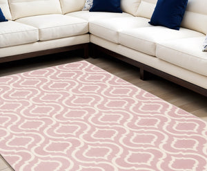 HomeRoots 6' Pink and Ivory Moroccan Area Rug - Modern Power Loomed Design for Stylish Home Décor and Comfort 6' X 9' 527710