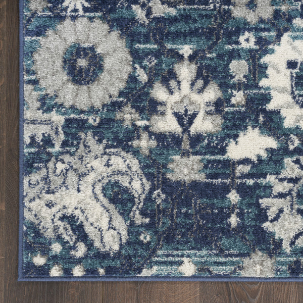 Homeroots 10' Runner Blue And Ivory Floral Power Loom Distressed Runner Rug  Polypropylene 527715