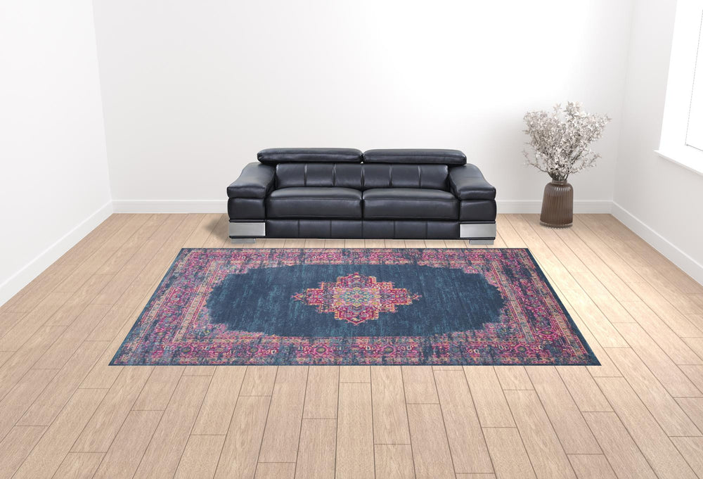 Homeroots 10' X 14' Blue Moroccan Power Loom Distressed Area Rug  Polypropylene 527717
