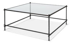 Sarreid Serrated Edge Iron Coffee Table With 1/2" Tempered Glass Top - Handcrafted Solid Iron Design White  52772