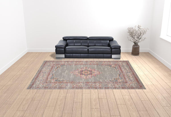 HomeRoots 9' Gray Floral Power Loom Area Rug - Timeless Elegance for High-Traffic Spaces, Easy to Maintain 10' X 14' 527722