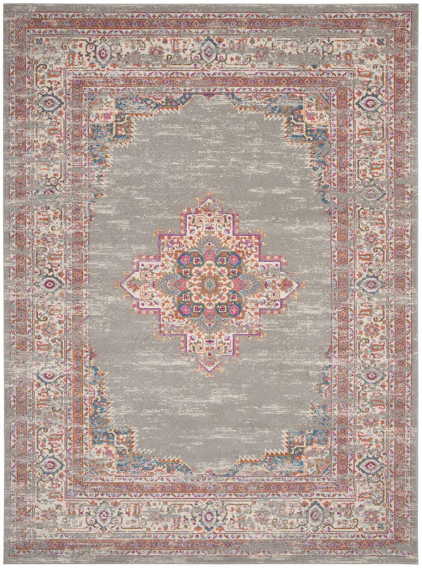 HomeRoots 9' Gray Floral Power Loom Area Rug - Timeless Elegance for High-Traffic Spaces, Easy to Maintain 10' X 14' 527722