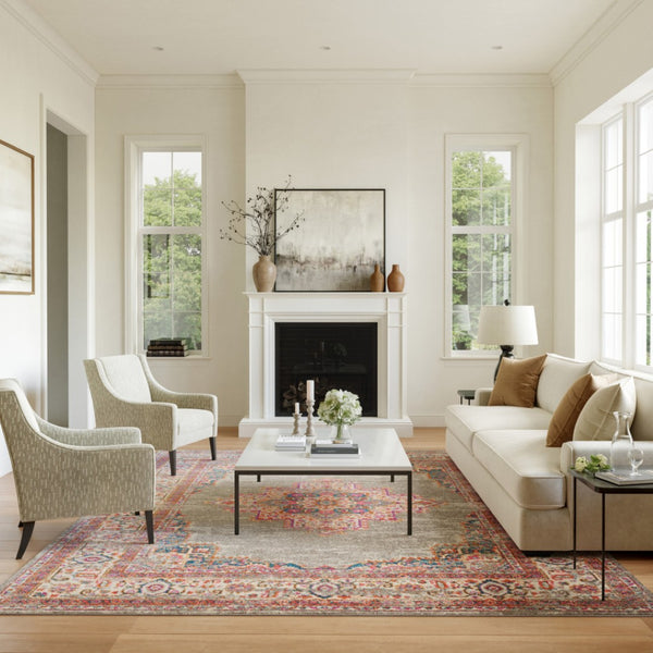 HomeRoots 9' Gray Floral Power Loom Area Rug - Timeless Elegance for High-Traffic Spaces, Easy to Maintain 12' X 18' 527723