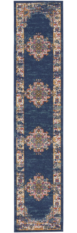Homeroots 10' Blue And Ivory Oriental Power Loom Distressed Runner Rug  Polypropylene 527729
