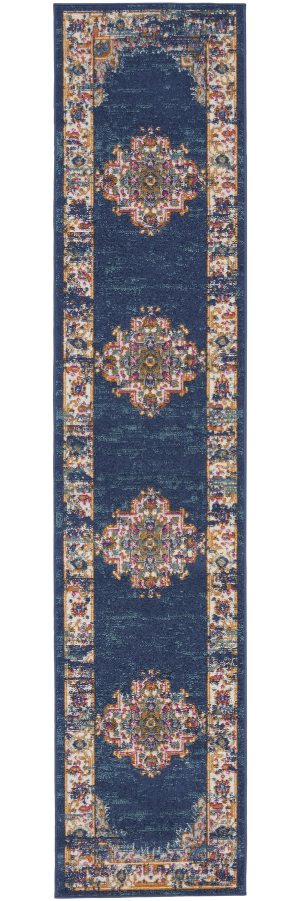 Homeroots 10' Blue And Ivory Oriental Power Loom Distressed Runner Rug  Polypropylene 527729
