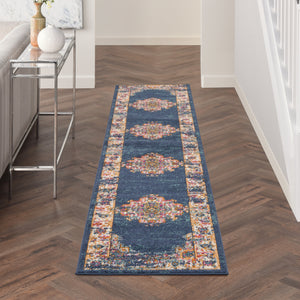 Homeroots 10' Blue And Ivory Oriental Power Loom Distressed Runner Rug  Polypropylene 527729