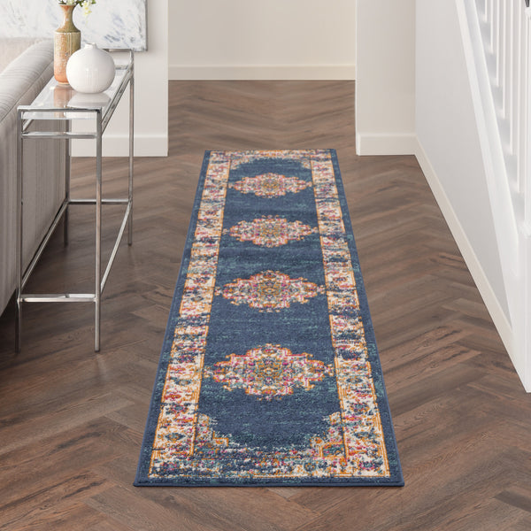 Homeroots 10' Blue And Ivory Oriental Power Loom Distressed Runner Rug  Polypropylene 527729