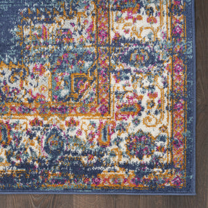 Homeroots 10' Blue And Ivory Oriental Power Loom Distressed Runner Rug  Polypropylene 527729