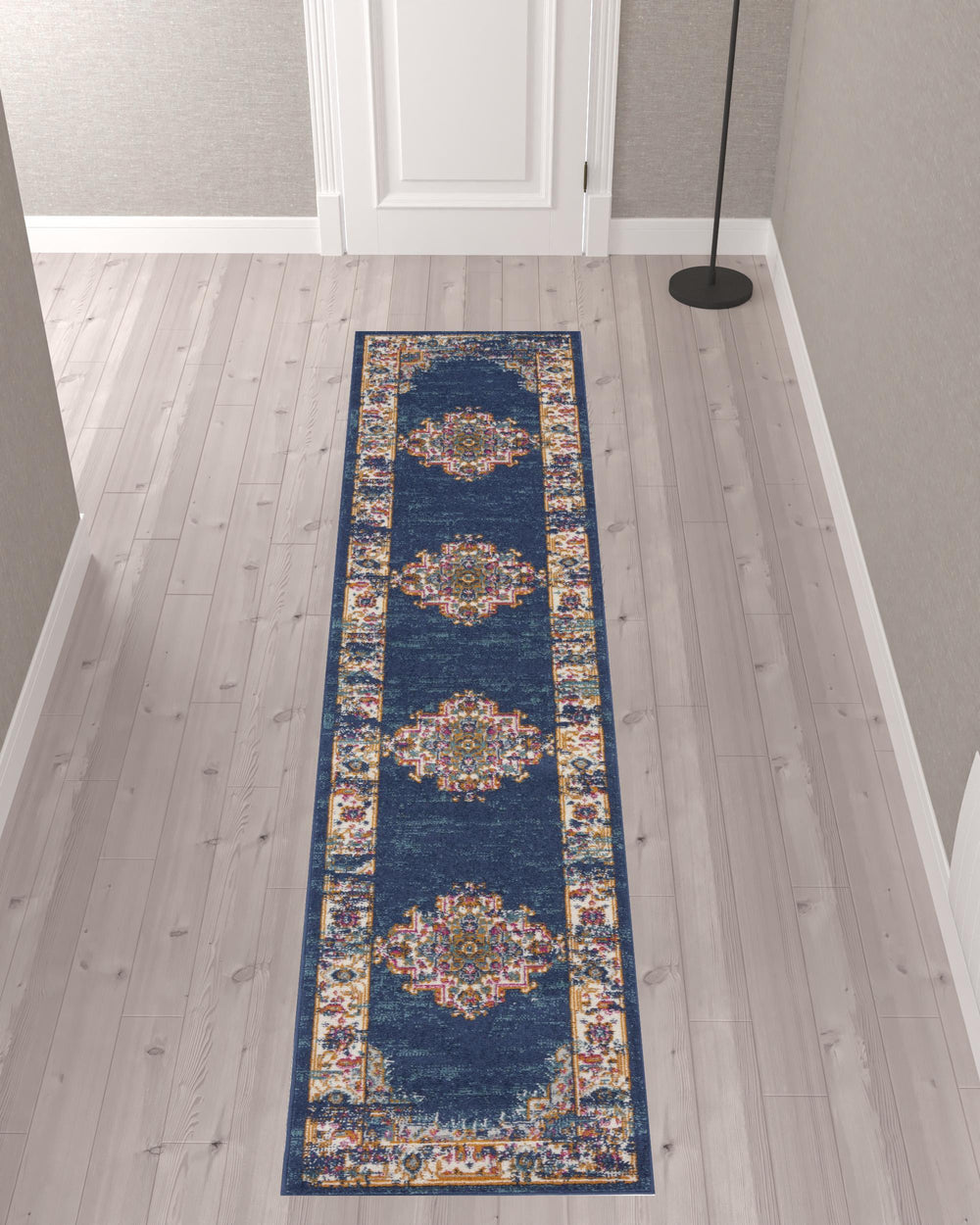 Homeroots 10' Blue And Ivory Oriental Power Loom Distressed Runner Rug  Polypropylene 527729