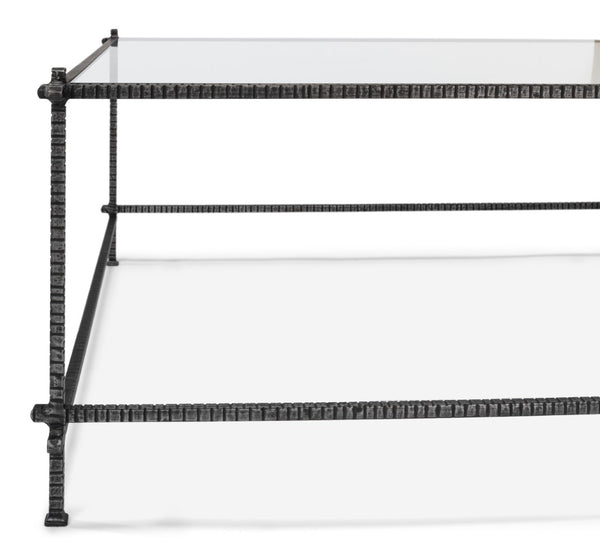 Sarreid Serrated Edge Iron Coffee Table With 1/2" Tempered Glass Top - Handcrafted Solid Iron Design White  52772