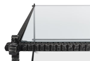 Sarreid Serrated Edge Iron Coffee Table With 1/2" Tempered Glass Top - Handcrafted Solid Iron Design White  52772
