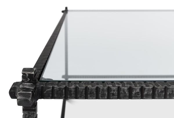 Sarreid Serrated Edge Iron Coffee Table With 1/2" Tempered Glass Top - Handcrafted Solid Iron Design White  52772