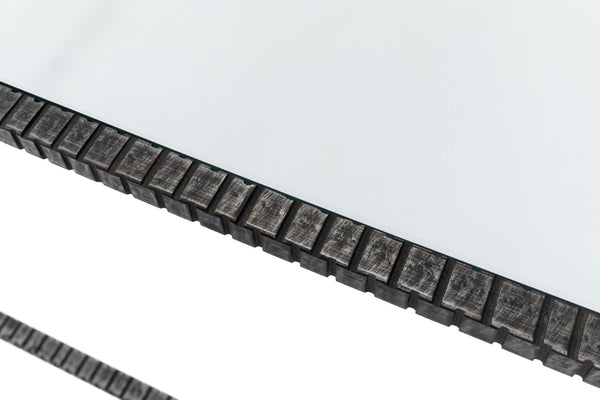 Sarreid Serrated Edge Iron Coffee Table With 1/2" Tempered Glass Top - Handcrafted Solid Iron Design White  52772