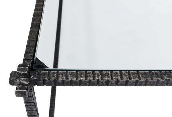 Sarreid Serrated Edge Iron Coffee Table With 1/2" Tempered Glass Top - Handcrafted Solid Iron Design White  52772