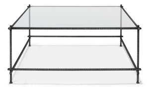 Sarreid Serrated Edge Iron Coffee Table With 1/2" Tempered Glass Top - Handcrafted Solid Iron Design White  52772