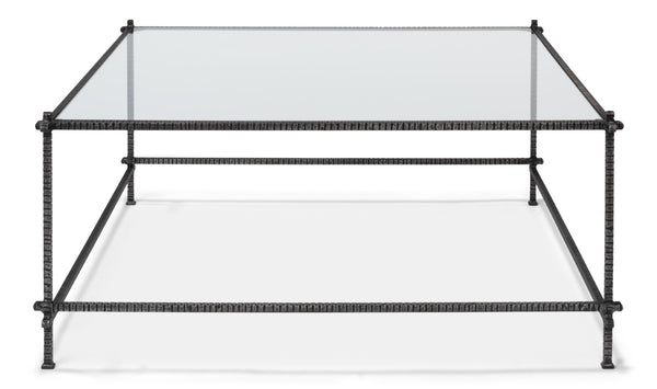 Sarreid Serrated Edge Iron Coffee Table With 1/2" Tempered Glass Top - Handcrafted Solid Iron Design White  52772