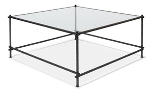 Sarreid Serrated Edge Iron Coffee Table With 1/2" Tempered Glass Top - Handcrafted Solid Iron Design White  52772