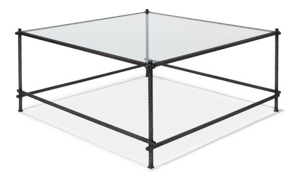 Sarreid Serrated Edge Iron Coffee Table With 1/2" Tempered Glass Top - Handcrafted Solid Iron Design White  52772