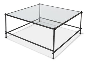 Sarreid Serrated Edge Iron Coffee Table With 1/2" Tempered Glass Top - Handcrafted Solid Iron Design White  52772