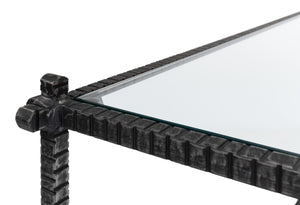 Sarreid Serrated Edge Iron Coffee Table With 1/2" Tempered Glass Top - Handcrafted Solid Iron Design White  52772