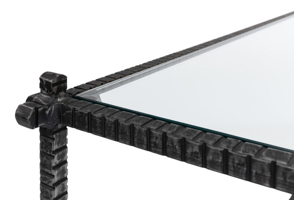 Sarreid Serrated Edge Iron Coffee Table With 1/2" Tempered Glass Top - Handcrafted Solid Iron Design White  52772