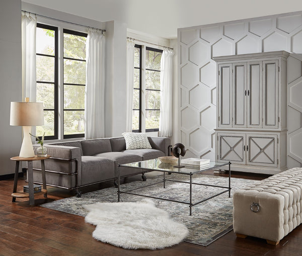 Sarreid Serrated Edge Iron Coffee Table With 1/2" Tempered Glass Top - Handcrafted Solid Iron Design White  52772