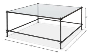 Sarreid Serrated Edge Iron Coffee Table With 1/2" Tempered Glass Top - Handcrafted Solid Iron Design White  52772