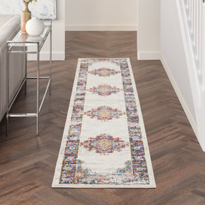 Homeroots 10' Runner Blue And Ivory Oriental Power Loom Distressed Runner Rug  Polypropylene 527730