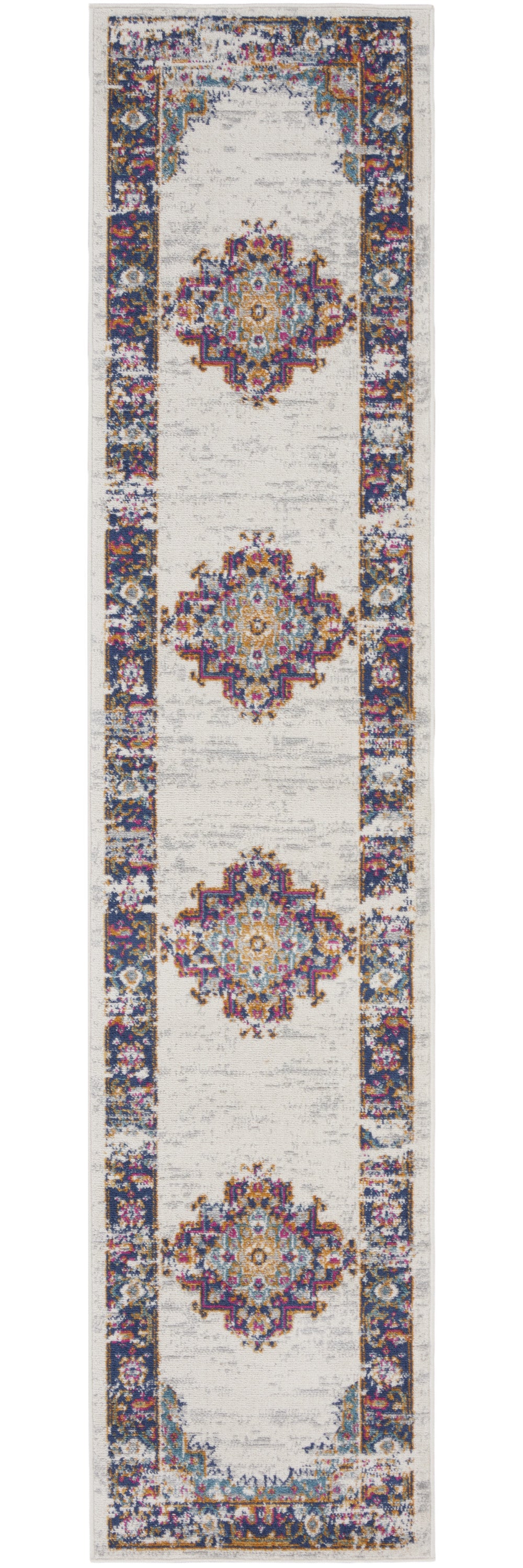 Homeroots 10' Runner Blue And Ivory Oriental Power Loom Distressed Runner Rug  Polypropylene 527730
